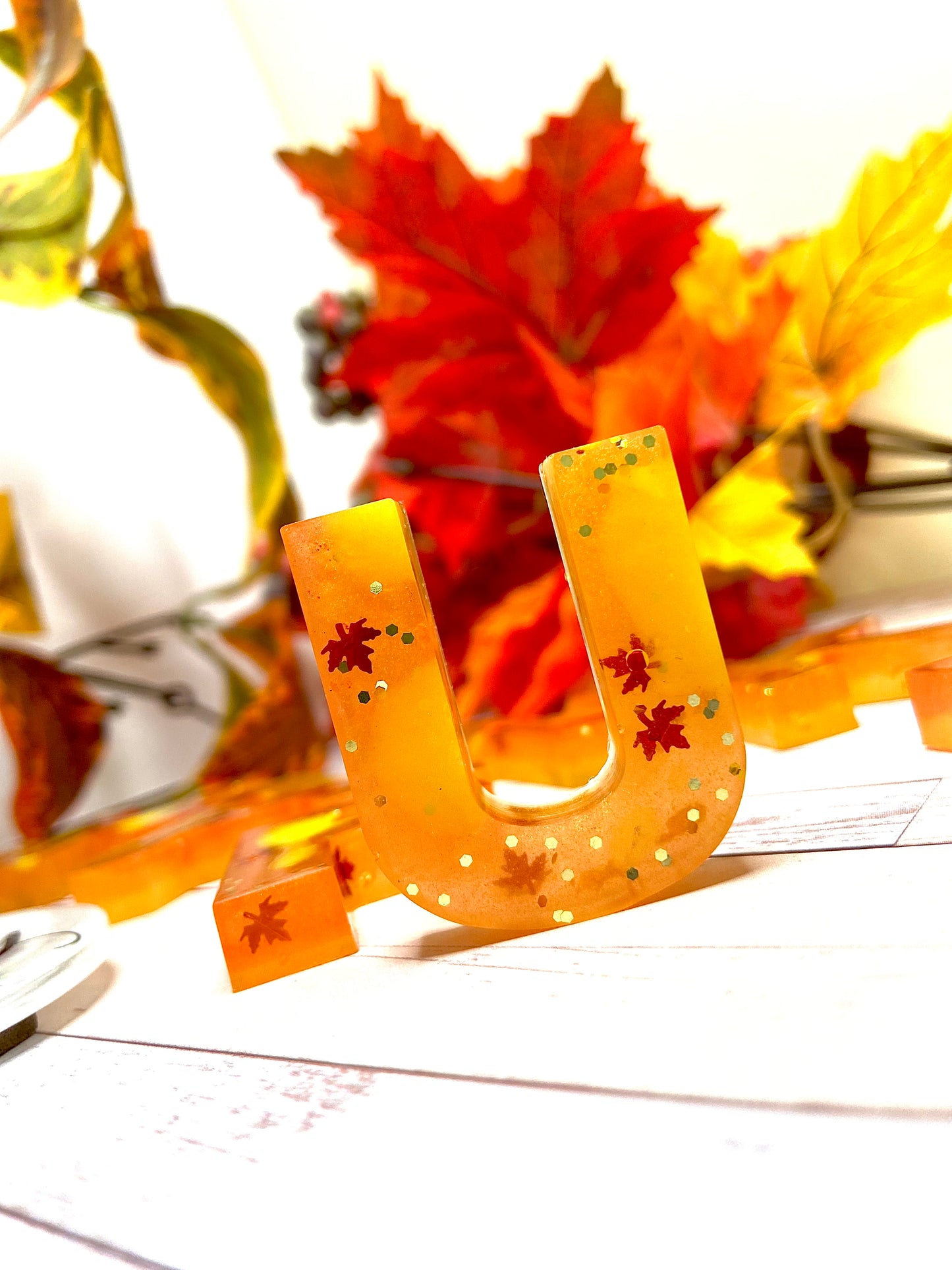 Fall Maple Leaves Letter Keychain (with name)