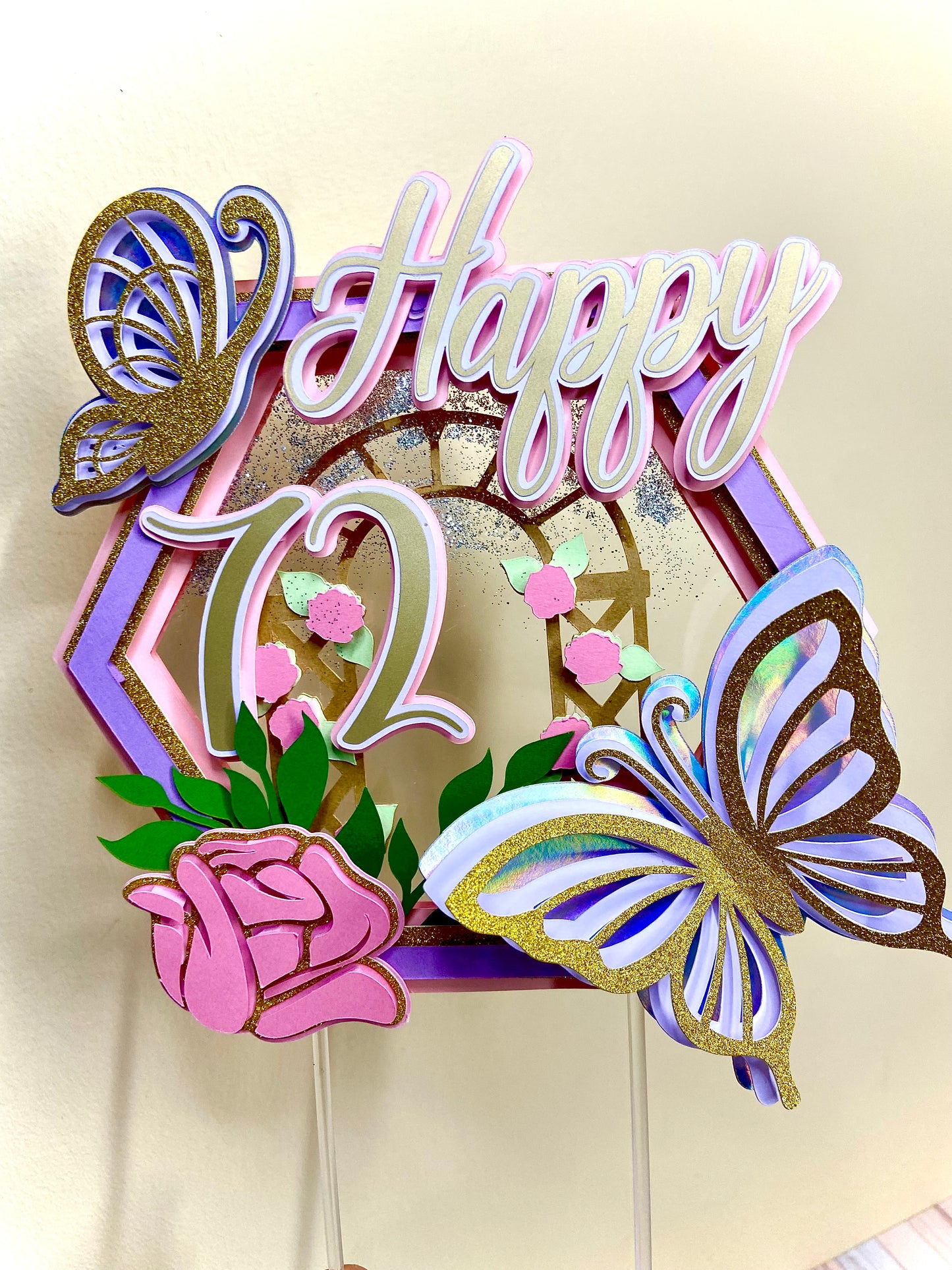 Handmade Butterfly Flower Garden Cake Topper/Birthday Cake Topper