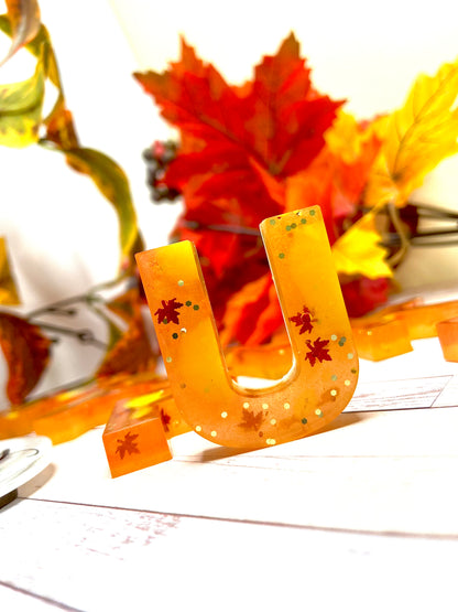 Fall Maple Leaves Letter Keychain (with name)