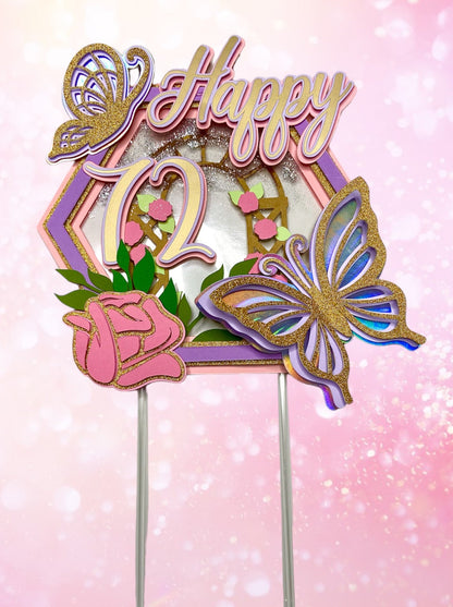 Handmade Butterfly Flower Garden Cake Topper/Birthday Cake Topper