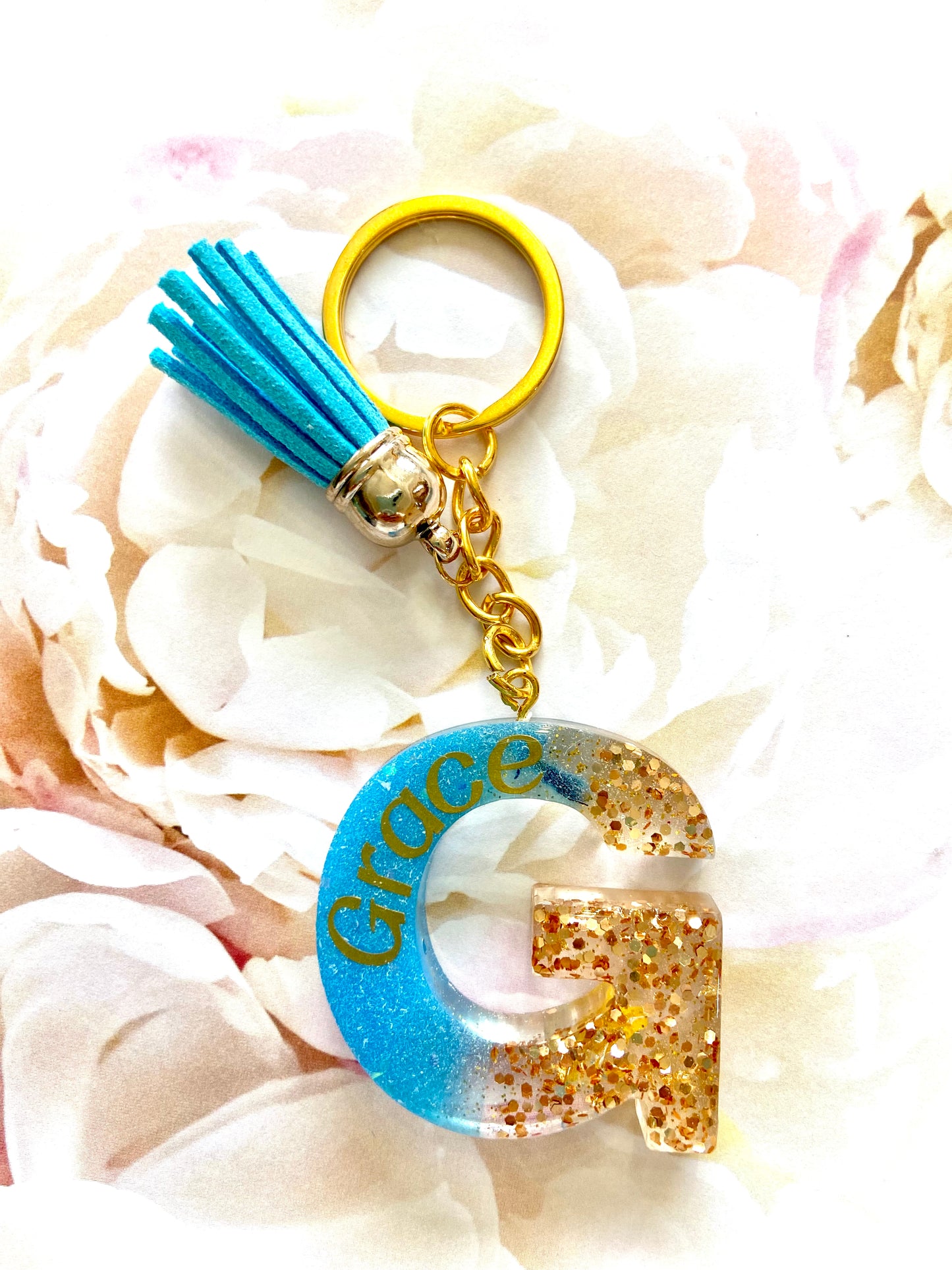 Glitter Flower Letter Keychain (with name)