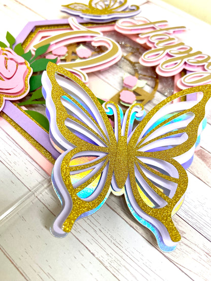 Handmade Butterfly Flower Garden Cake Topper/Birthday Cake Topper