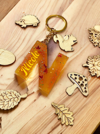 Fall Maple Leaves Letter Keychain (with name)