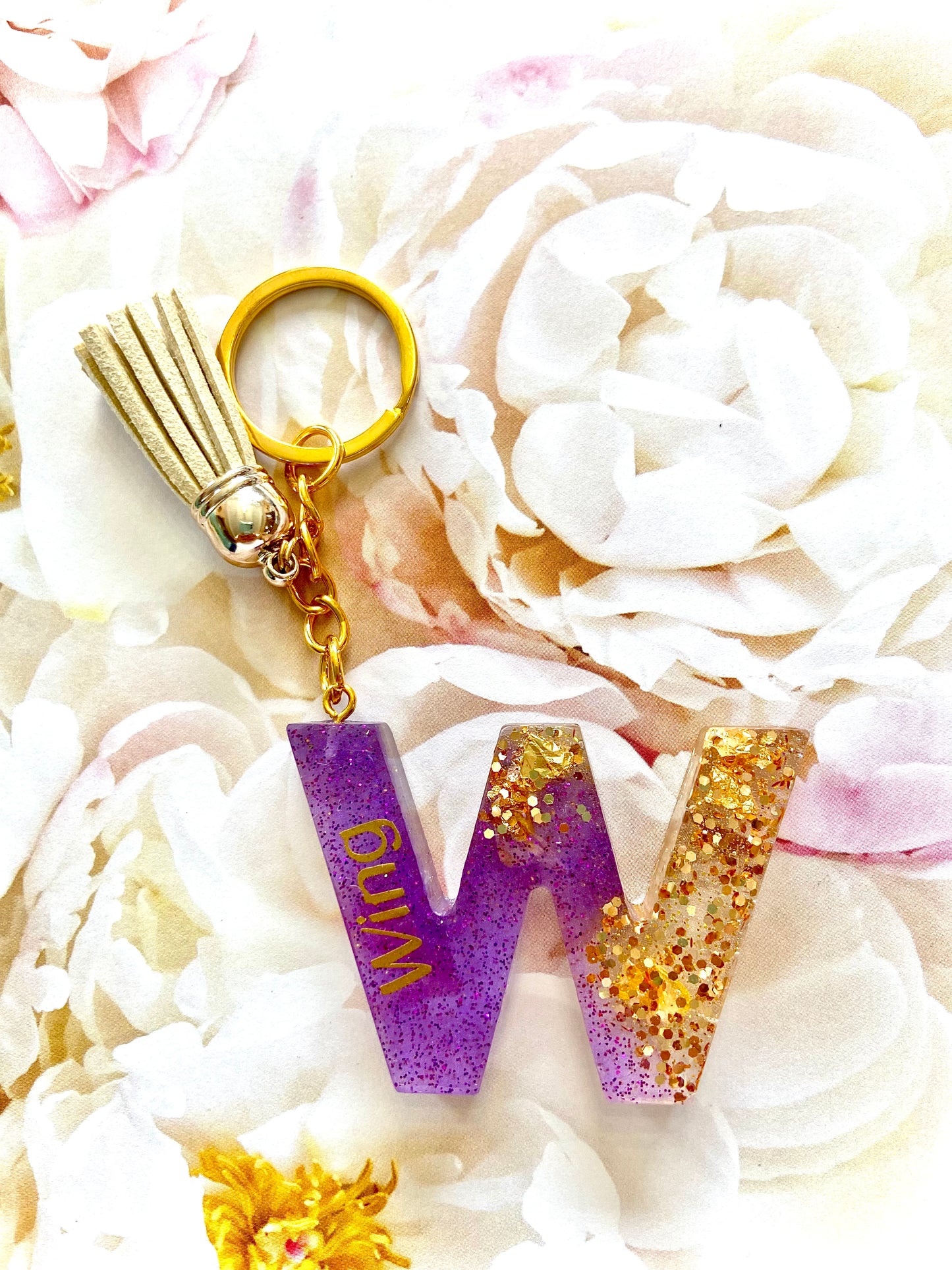 Glitter Flower Letter Keychain (with name)