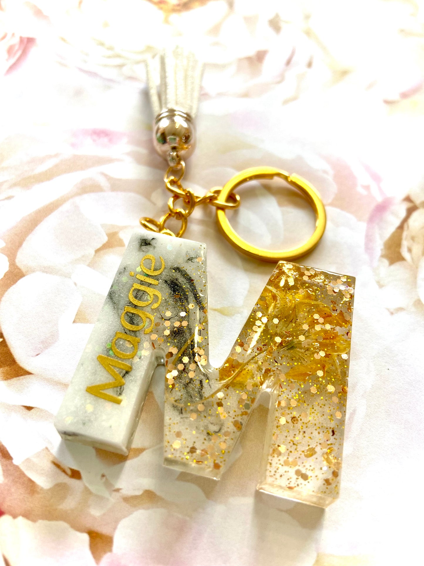 Glitter Flower Letter Keychain (with name)