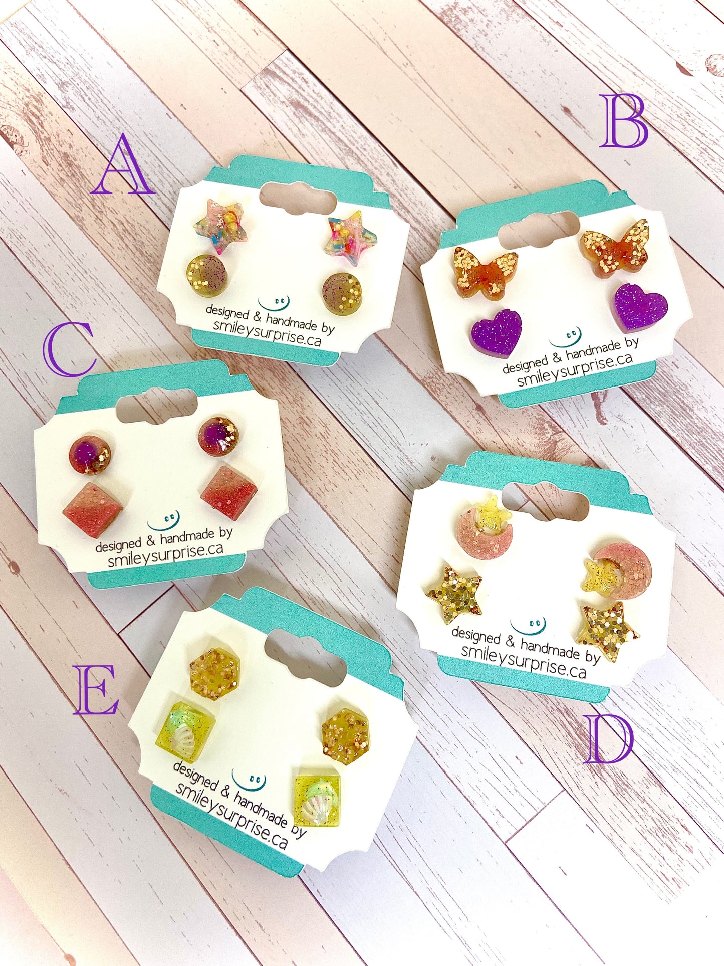 Handmade Resin Glitter Stud Earrings - Two pairs