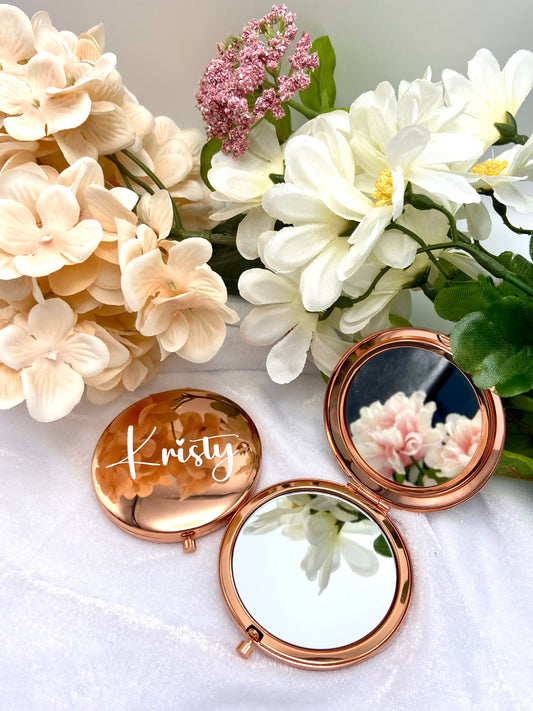 Rose Gold Pocket Makeup Mirror (with name)