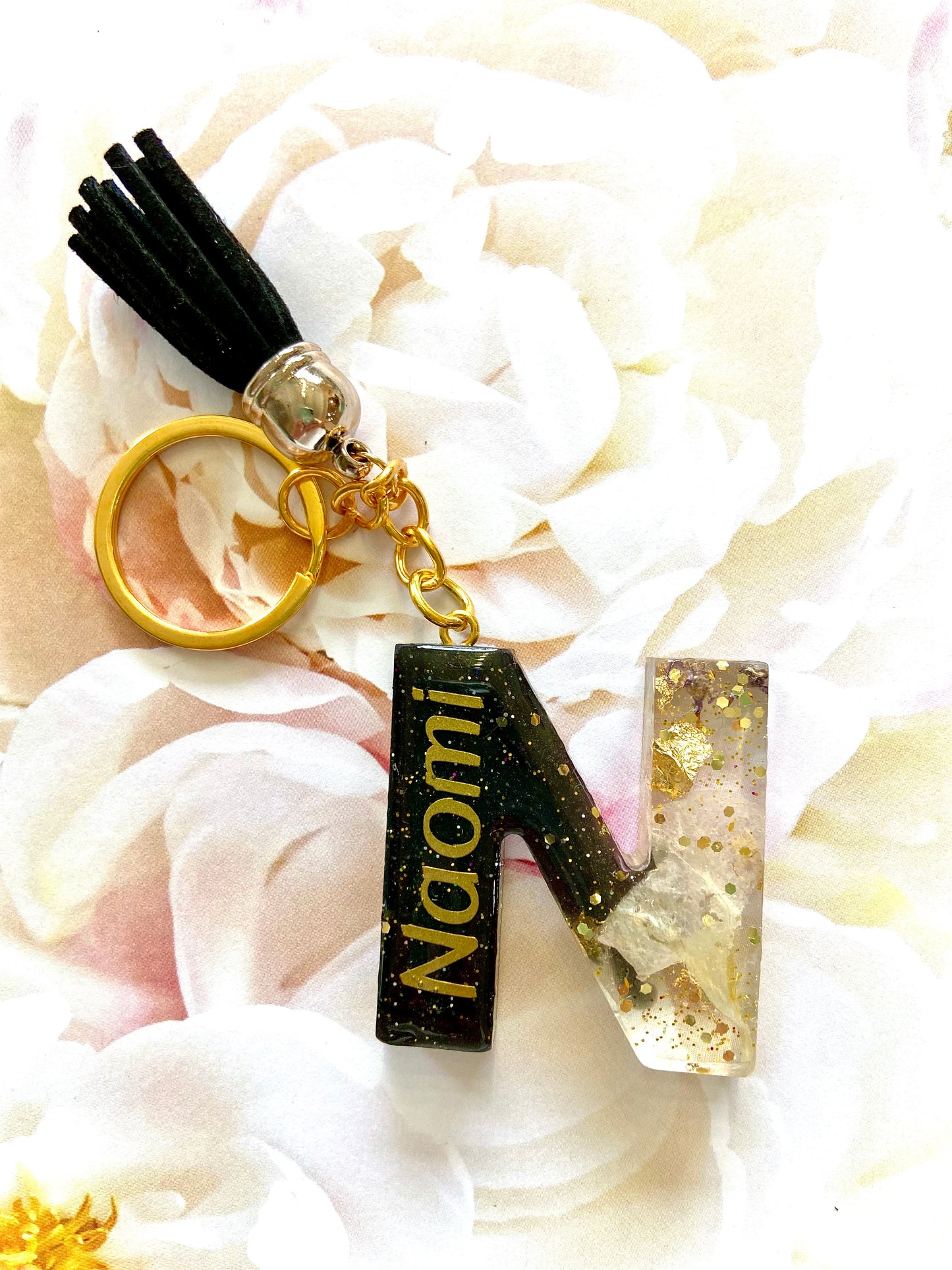 Glitter Flower Letter Keychain (with name)