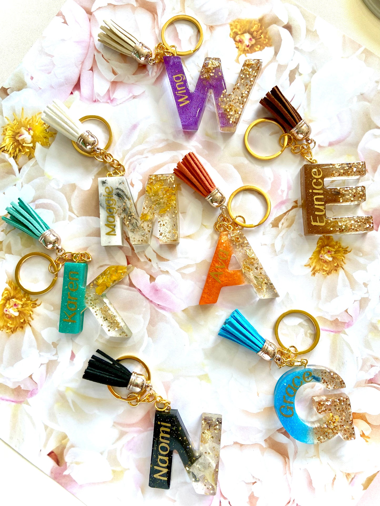 Glitter Flower Letter Keychain (with name)