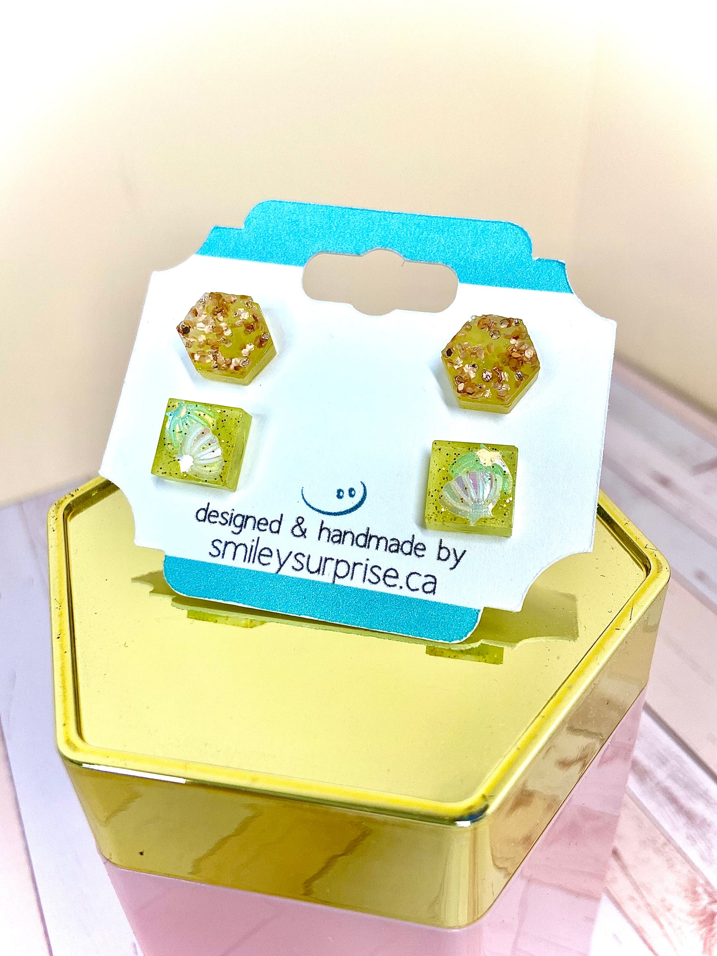 Handmade Resin Glitter Stud Earrings - Two pairs