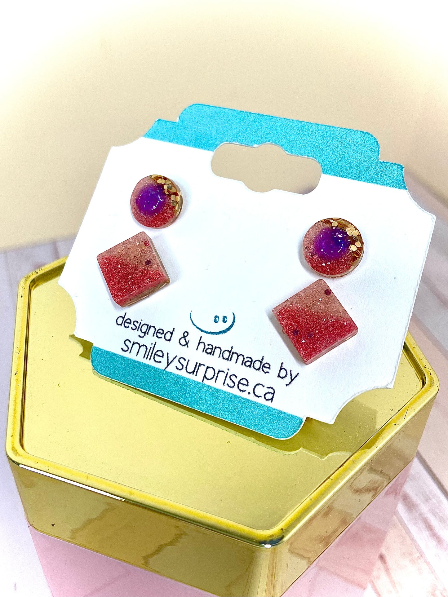 Handmade Resin Glitter Stud Earrings - Two pairs