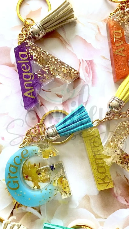 Glitter Flower Letter Keychain (with name)