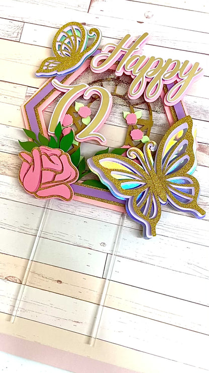 Handmade Butterfly Flower Garden Cake Topper/Birthday Cake Topper